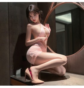 FEE ET MOI - Seductive Secretary Low-Cut Dress (Pink)